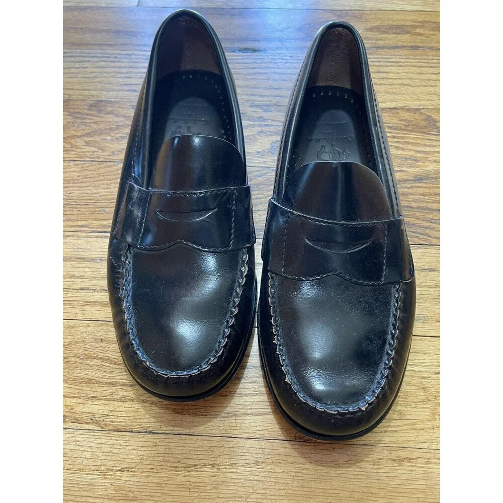Brooks Brothers Boys Black Leather Penny Loafers Fleece Lined Size M